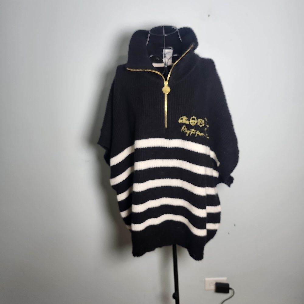 Star Wars 1X Black White Striped Funnel Neck Sweater Dolman Sleeve Half Zip Plus